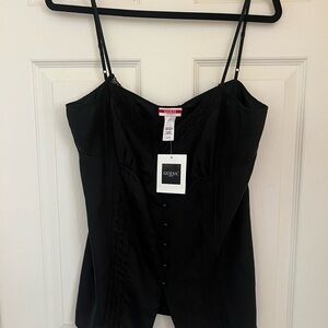 GUESS Black Satin Lace-Trim Spaghetti Strap Cami